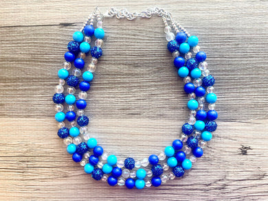 Frozen Blue Queen beaded crystal statement Necklace, Royal Blue Winter jewelry, chunky bib dark blue beaded jewelry snow necklace
