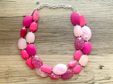 Wednesday Pink Statement Necklace, chunky bib beaded jewelry, neutral jewelry, pink necklace, beaded acrylic jewelry blush magenta