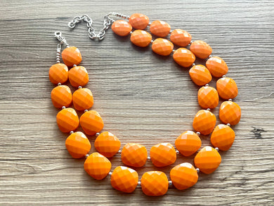 Orange Chunky Statement Necklace, Big beaded jewelry, Double Strand Statement Necklace, Bib necklace, bright orange bridesmaid wedding