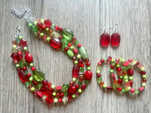 Load image into Gallery viewer, Christmas Jewelry Set, Red, Green, and BLING! Holiday Necklace Earrings Bracelet Jewelry, Red Green Jewelry, Beaded Christmas Gift Present