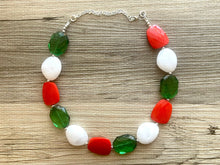 Load image into Gallery viewer, Christmas Necklace, Red White Green Holiday Jewelry, Christmas Jewelry, Red Green Jewelry, Christmas Gift Christmas Present stocking stuffer