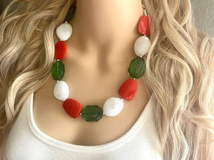 Christmas Necklace, Red White Green Holiday Jewelry, Christmas Jewelry, Red Green Jewelry, Christmas Gift Christmas Present stocking stuffer