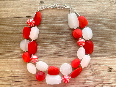 Christmas Candy Cane Necklace, Red & White stripe Holiday Jewelry, Christmas Jewelry, candy Beaded Gift Christmas Present