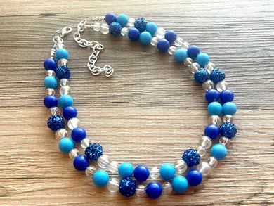 Frozen Blue Queen beaded crystal statement Necklace, Royal Blue Winter jewelry, chunky bib dark blue beaded jewelry snow necklace