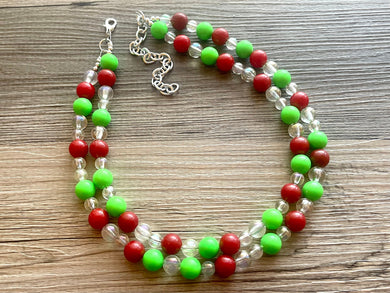 Christmas Necklace, Red & Green Bead Holiday Jewelry, Christmas Earrings set, Red Green Jewelry, Beaded Christmas Gift Christmas Present