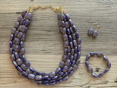 Navy Blue Chunky Statement Necklace, double strand necklace, blue necklace, dark blue necklace, navy blue wedding, bridesmaid necklace