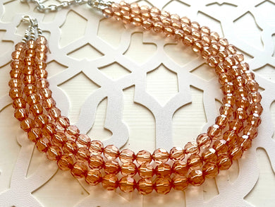 Chunky 3 Strand Coral Statement Necklace, orange brown acrylic beaded jewelry, peach necklace, coral jewelry, peach bridesmaid, dressy