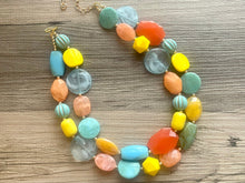 Load image into Gallery viewer, Mango Sherbet Chunky Statement Necklace, Big beaded jewelry, Double Strand Statement Necklace, Bib turquoise blue orange yellow beads