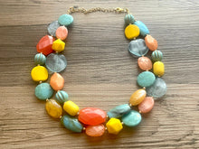 Load image into Gallery viewer, Mango Sherbet Chunky Statement Necklace, Big beaded jewelry, Double Strand Statement Necklace, Bib turquoise blue orange yellow beads