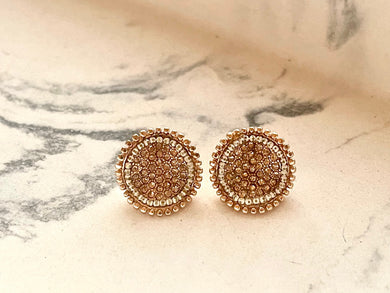 Gold Round Cluster Rhinestone Earrings, Circle metallic Jewelry, Statement pierced stud Jewelry 18mm fancy sunburst earrings pair