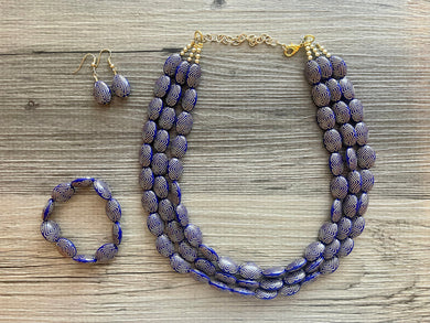 Navy Blue Chunky Statement Necklace, triple strand necklace, blue necklace, dark blue necklace, navy blue wedding, bridesmaid necklace