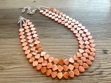 Peach Shell Necklace, 3 strand statement necklace orange tan shiny necklace, bridesmaid geometric shell jewelry