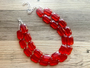 Cherry Red Chunky Statement Necklace, Double Layer Acrylic Bead Jewelry, red earrings, red jewelry set, big bead red necklace ruby