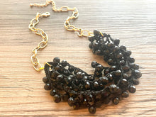 Load image into Gallery viewer, Black &amp; Gold Statement Necklace Jewelry Set, Chunky Jewelry Big Beaded Crocheted Necklace, neutral black Jewelry Set knit