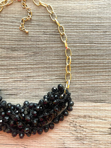 Black & Gold Statement Necklace Jewelry Set, Chunky Jewelry Big Beaded Crocheted Necklace, neutral black Jewelry Set knit