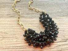 Load image into Gallery viewer, Black &amp; Gold Statement Necklace Jewelry Set, Chunky Jewelry Big Beaded Crocheted Necklace, neutral black Jewelry Set knit