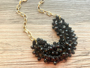 Black & Gold Statement Necklace Jewelry Set, Chunky Jewelry Big Beaded Crocheted Necklace, neutral black Jewelry Set knit