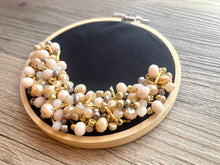 Load image into Gallery viewer, Black Beaded Hoop, Champagne Gold Embroidered Circle, Gallery Wall 3D Art Gray Decor, beaded wall hanging canvas, Bead Ring quilted ring