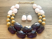 Load image into Gallery viewer, Nautical Chunky Statement Necklace, Big beaded jewelry, Double Strand Statement Necklace, navy blue an white, gold navy necklace, white gold
