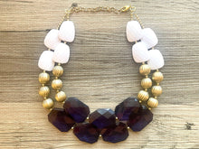 Load image into Gallery viewer, Nautical Chunky Statement Necklace, Big beaded jewelry, Double Strand Statement Necklace, navy blue an white, gold navy necklace, white gold