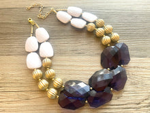 Load image into Gallery viewer, Nautical Chunky Statement Necklace, Big beaded jewelry, Double Strand Statement Necklace, navy blue an white, gold navy necklace, white gold