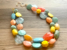 Load image into Gallery viewer, Mango Sherbet Chunky Statement Necklace, Big beaded jewelry, Double Strand Statement Necklace, Bib turquoise blue orange yellow beads