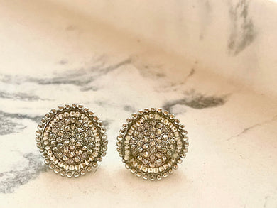 Silver Round Cluster Rhinestone Earrings, Circle metallic Jewelry, Statement pierced stud Jewelry 18mm fancy sunburst earrings pair