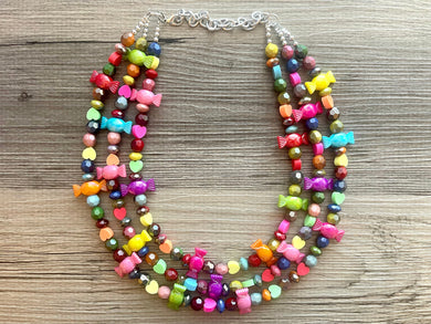 Candy Sherbet Chunky Rainbow Beaded Necklace, Colorful Jewelry statement necklace, big beaded necklace, rainbow jewelry baby