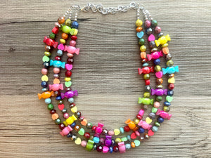 Candy Sherbet Chunky Rainbow Beaded Necklace, Colorful Jewelry statement necklace, big beaded necklace, rainbow jewelry baby