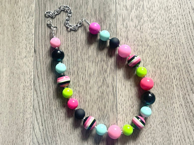 Black Green & Pink Chunky Statement Necklace single Strand Beaded jewelry, bridesmaid bib wedding ball bead, bubblegum necklace