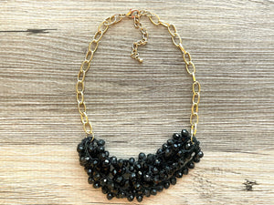 Black & Gold Statement Necklace Jewelry Set, Chunky Jewelry Big Beaded Crocheted Necklace, neutral black Jewelry Set knit