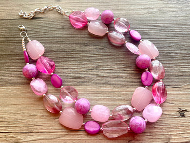 First Love Necklace Pink Statement Necklace, chunky bib beaded jewelry, neutral jewelry, blush light pink beaded acrylic jewelry blush hot