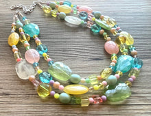 Load image into Gallery viewer, Spring Statement Necklace, Colorful Beaded Necklace, Chunky bib necklace, pastel necklace, pastel jewelry, bridesmaid necklace