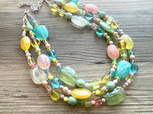 Load image into Gallery viewer, Spring Statement Necklace, Colorful Beaded Necklace, Chunky bib necklace, pastel necklace, pastel jewelry, bridesmaid necklace