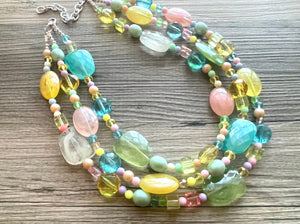 Spring Statement Necklace, Colorful Beaded Necklace, Chunky bib necklace, pastel necklace, pastel jewelry, bridesmaid necklace