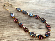 Load image into Gallery viewer, Butterfly Wings Statement Necklace, Long Oval Necklace, Shell Necklace, Long Beaded Necklace, Rainbow Gold Layering Necklace