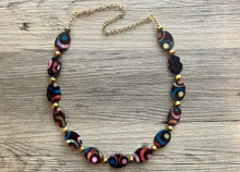 Load image into Gallery viewer, Butterfly Wings Statement Necklace, Long Oval Necklace, Shell Necklace, Long Beaded Necklace, Rainbow Gold Layering Necklace