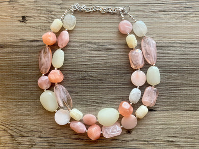 Peach Candy Statement Necklace, chunky bib beaded jewelry, neutral jewelry, white pink blush necklace, beaded acrylic jewelry