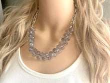 Load image into Gallery viewer, SALE! Gray Bubble Necklace, Chunky Statement Jewelry, single strand gray resin bead necklace