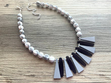 Load image into Gallery viewer, Gray White &amp; Black Chunky Statement Necklace, Big beaded jewelry, Single Strand Statement Necklace, Bib geometric gray bridesmaid wedding