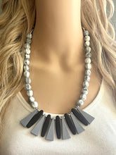 Load image into Gallery viewer, Gray White &amp; Black Chunky Statement Necklace, Big beaded jewelry, Single Strand Statement Necklace, Bib geometric gray bridesmaid wedding