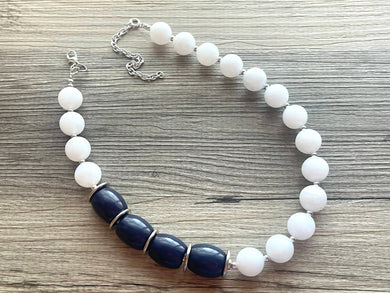 White & Navy Blue bib necklace, statement jewelry necklace, navy blue necklace, blue necklace, chunky dark blue necklace