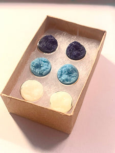 Set of 3 Blue Ombré earrings, 12mm earrings, sparkle earrings, stud earrings, blue statement jewelry, aqua white earrings