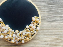 Load image into Gallery viewer, Black Beaded Hoop, Champagne Gold Embroidered Circle, Gallery Wall 3D Art Gray Decor, beaded wall hanging canvas, Bead Ring quilted ring