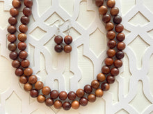 Load image into Gallery viewer, 2 Strand Wood Beaded Necklace, brown Jewelry Chunky statement necklace, big beaded necklace jewelry, natural smooth wood earrings