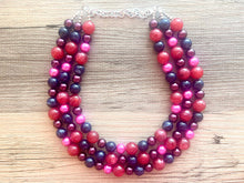 Load image into Gallery viewer, Mixed Berry Triple Strand statement necklace, pretty big beaded chunky jewelry, purple blue red pink jewelry, Pearl bubble necklace