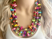 Load image into Gallery viewer, Candy Sherbet Chunky Rainbow Beaded Necklace, Colorful Jewelry statement necklace, big beaded necklace, rainbow jewelry baby