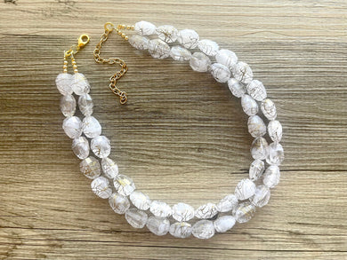 Gold Goddess statement necklace, Double Strand jewelry, gifts for women bib jewelry Multi-Strand Nugget metallic gold painted