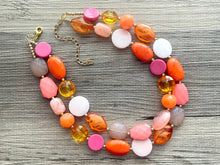 Load image into Gallery viewer, Melon Sherbet Statement Necklace, chunky bib beaded jewelry, neutral jewelry, pink white gold peach painted necklace, beaded acrylic jewelry