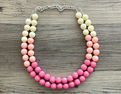 Pink Cupcake Frosting Ombré Chunky Statement jewelry, Big bib beaded jewelry, Double Strand Statement Necklace earrings, bridesmaid wedding